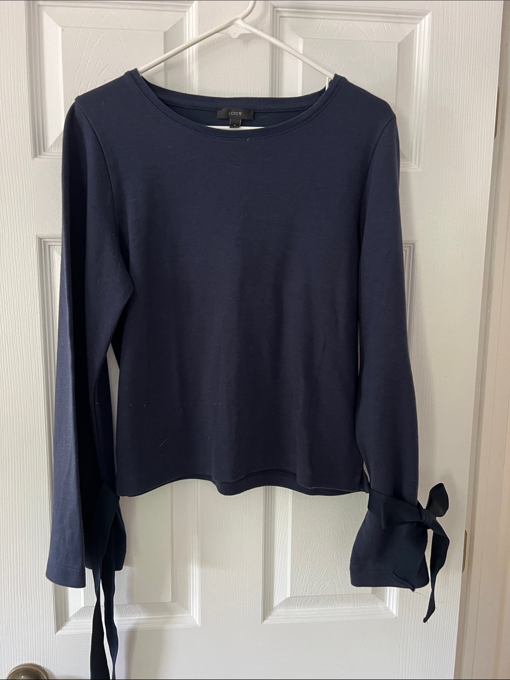J. Crew Navy Long-Sleeve Top with Tie Cuffs